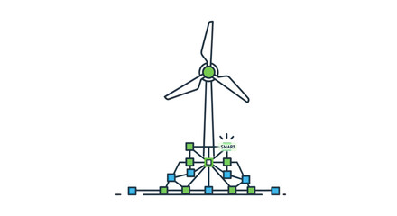 Stylized Wind Turbine with Network Connection Diagram.