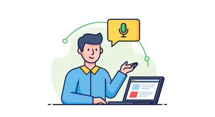 Cartoon Illustration of a Person Giving a Presentation with Audio.