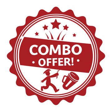 Red circular badge with white combo offer text and running figure