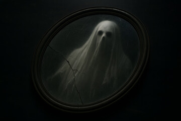 A ghost in the mirror: a mystical Halloween image.