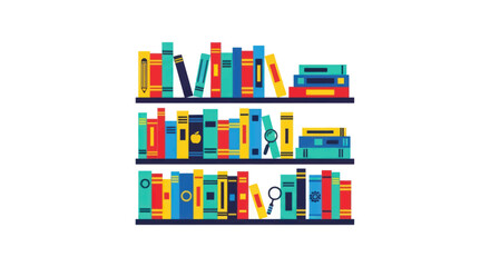 Colorful Books on Multiple Shelves in a Library.