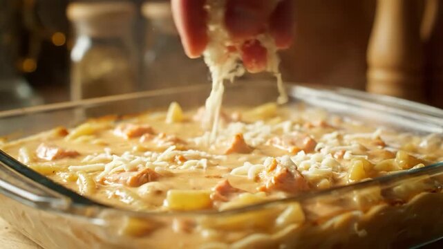 Creamy cheese casserole with pasta and meat baked to perfection in delicious dish