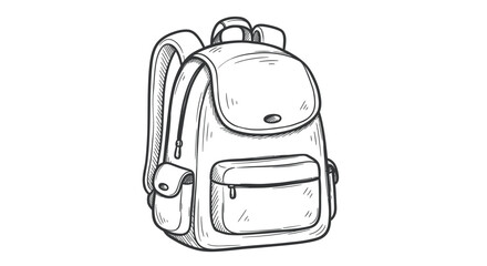 Hand-drawn black and white backpack illustration with pockets.