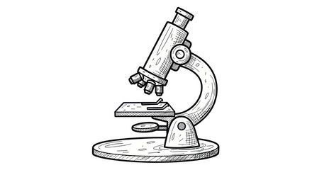 Vintage Line Drawing of a Compound Microscope.