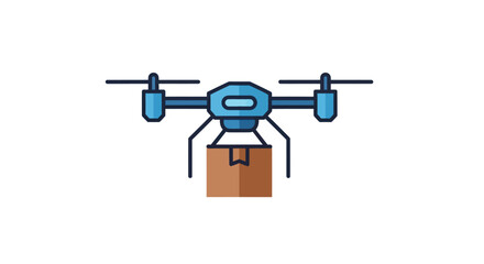 Blue Delivery Drone Carrying a Brown Package.