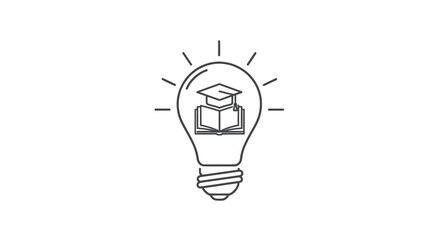 Education Light Bulb Idea Icon with Graduation Cap and Open Book.