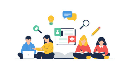 Diverse Group of People Learning and Collaborating with Educational Tools.