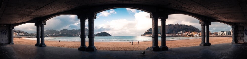 Arches of the walking promenade at Kontxa beach at Donostia-San Sebastian, Basque Country.