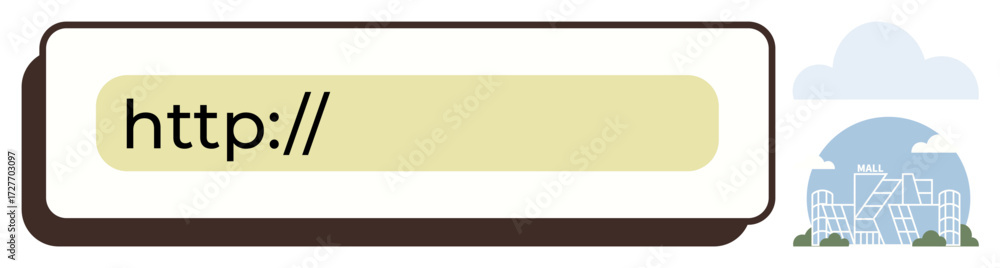 Aufkleber web address bar with http text beside a city skyline with buildings and a cloudy sky. ideal for tech