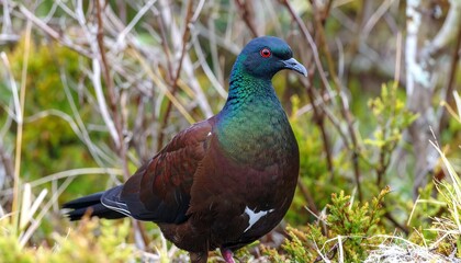 Close-up of a colorful pigeon in natural habitat