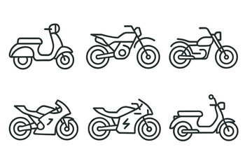 Fototapeta premium Collection of motorcycle and scooter icons: diverse styles of two-wheeled vehicles