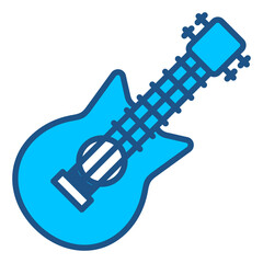 Guitar Icon In Blue Monochrome Flat Design, Vector Illustration