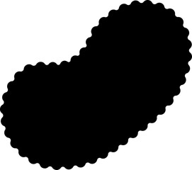 Abstract black shape with an organic and natural flow, featuring curved edges.