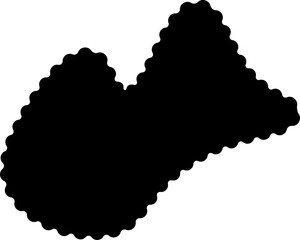 Distinct black shape with a fluid and irregular outline, featuring smooth curves and a dynamic form.