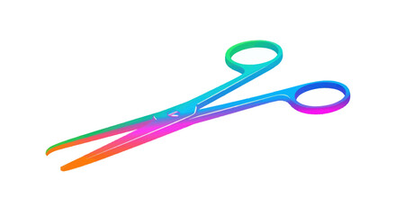 Rainbow-colored surgical scissors with ring handles medical tool.