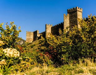 Ancient stone fortress on a hillside