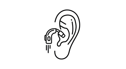Stylized Line Art Illustration of a Human Ear with a Hearing Aid Device.