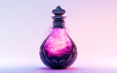 A luminous 3D fantasy rendering of a glowing potion bottle shaped like a teardrop radiating soft magical light and mystical enchantment isolated on transparent background PNG
