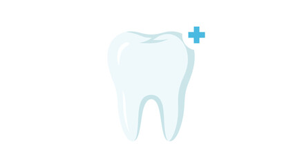 Simple Illustration of a Healthy White Tooth with Blue Plus Sign.