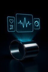 Smart health watch with heart rate monitor on dark background