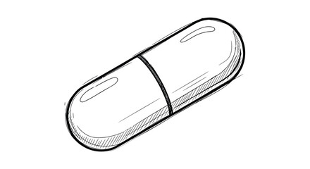 Hand-drawn sketch of a single white pharmaceutical capsule.