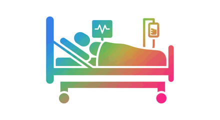 Stylized Gradient Icon of Patient in Hospital Bed with Monitor and IV Drip.