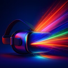 Virtual reality headset with dynamic colorful light trails modern technology concept