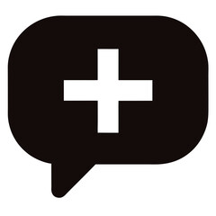 Obraz premium Black speech bubble icon with white plus symbol inside.