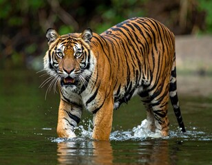 Obraz premium Tiger wading in a river