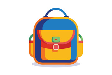 Isolated stylish knapsack with blue top and yellow base rests against a plain background