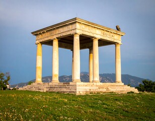 Ancient stone gazebo atop a hill
