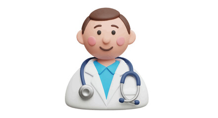 Fototapeta premium Cheerful Cartoon Doctor with Stethoscope and White Coat.