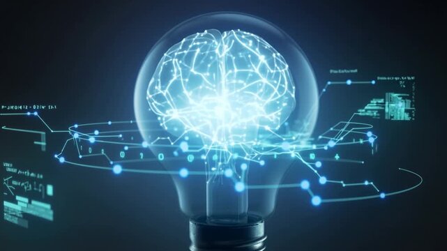 Animated lightbulb with glowing circuit patterns showcasing bright ideas and technology innovation, perfect for business presentations, and tech startups.