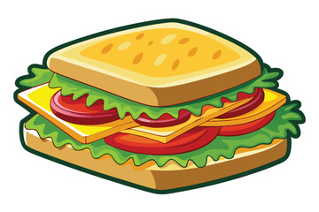 Isometric sandwich showcases lettuce, tomatoes, cheese, and salami between the bread layers