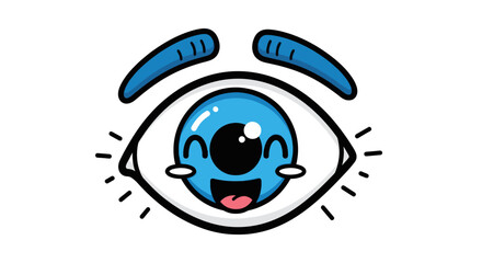Cartoon Eye with Happy Expression Blue Iris and Smiling Face.