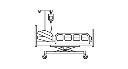 Hospital Bed with IV Drip Medical Equipment Outline Illustration.