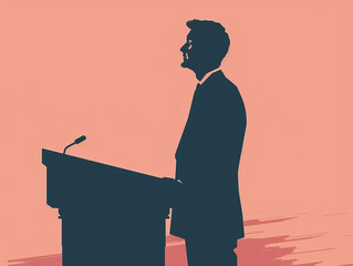 Elegant Silhouette of a Speaker at a Podium Ready to Give a Speech