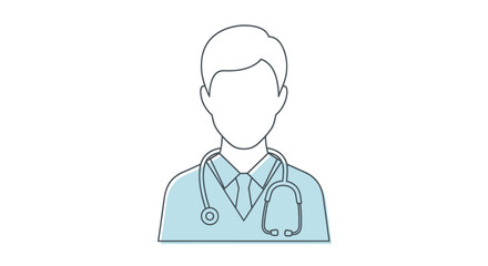 Stylized illustration of a male doctor wearing a stethoscope and light blue shirt.
