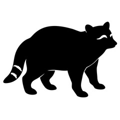 Raccoon minimal black silhouette in simple vector art style isolated  for wildlife and design themes