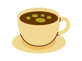 Vector cup of Dubai hot chocolate with pistachio isolated on white. Cozy drink illustration for dessert menu, cafe branding, bakery packaging, and seasonal food design.