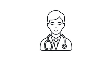 Doctor Illustration with Stethoscope and Tie Medical Professional Outline.