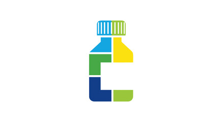 Abstract Colorful Medicine Bottle with Blank Label and Blue Cap.