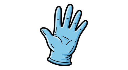 Single Blue Protective Medical Glove Cartoon Illustration.