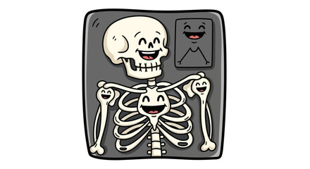 Cartoon Skeleton X-Ray with Smiling Bones and Skull.
