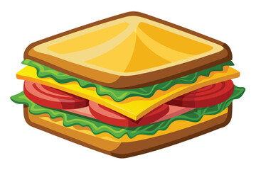 Isometric sandwich features lettuce, cheese, tomato, and ham filling for a tasty meal