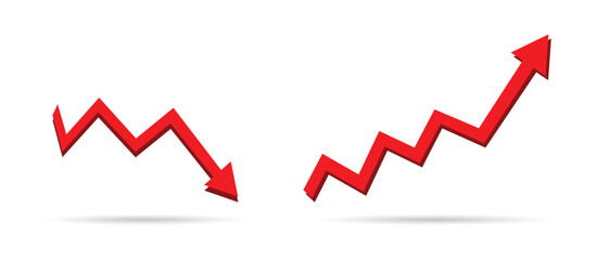 Red Arrow Graph Icons, Business Growth and Decline Vector