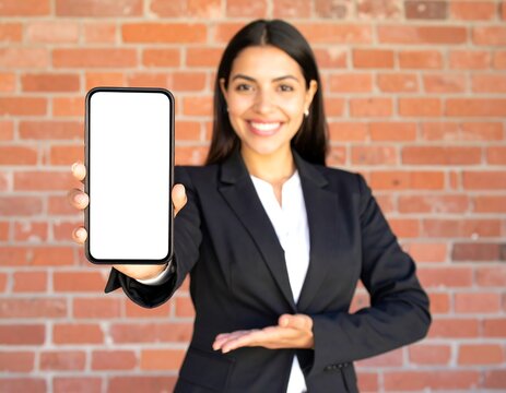 Businesswoman displays blank smartphone