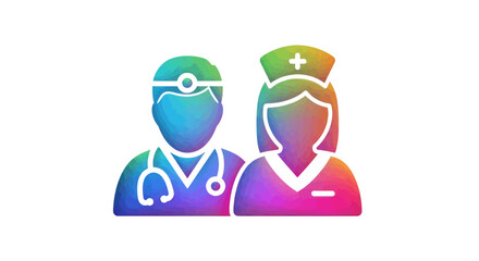 Colorful Doctor and Nurse Icon with Stethoscope and Cap.