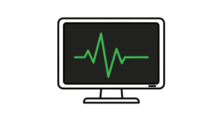 Computer Monitor Displaying Green Heartbeat Line Graph.