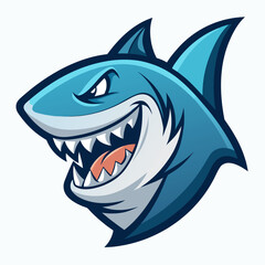 An illustration of an angry shark showing its sharp teeth with its mouth wide open illustrated furious shark logo mascot
